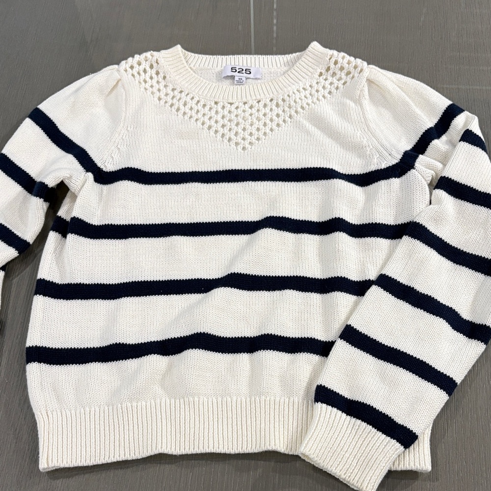 525 America Women's Navy and Cream Striped Sweater